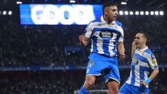 Yeremay Hern�ndez celebra el gol que marc� de penalti ante el Mirand�s.