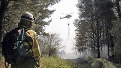 Brigadista en un incendio, en imagen de archivo