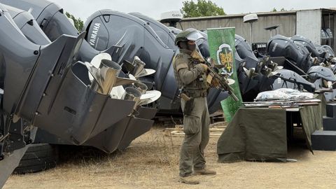Varias narcolanchas incautadas por la Guardia Nacional Republicana (GNR) portuguesa y la Guardia Civil española, en una imagen de archivo.