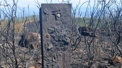 Parte de la se�alizaci�n de la ruta de los petroglifos de Teo qued� destrozada por las llamas