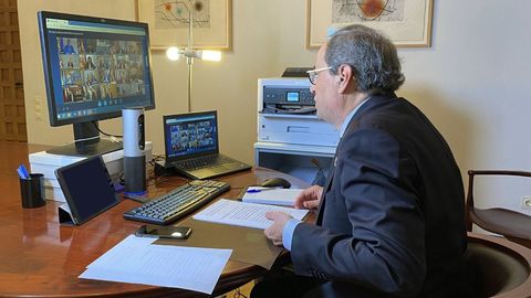 Torra, durante una comparecencia telemtica en su despacho