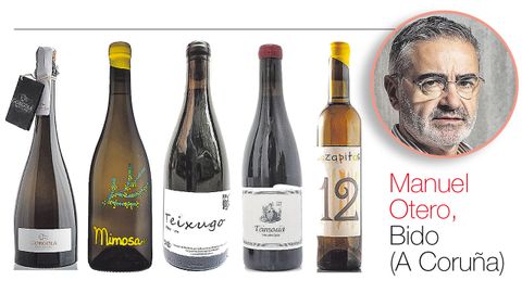 BURBUJAS, AL PRINCIPIO. Manuel Otero, del restaurante Bido, apuesta por Gorgola 2017 de aperitivo, un godello para el marisco, Mimosa 2019, y un tinto perfecto para hacer esa transicin con los blancos, Teixugo 2019. Para carnes de caza y rojas un tinto atlntico, Teimosa 2017, y de postre, un vino dulce, Cazapitas 12.