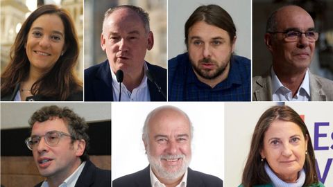 De arriba a abajo y de izquierda a derecha: La alcaldesa In�s Rey, del PSOE; Miguel Lorenzo, del PP; Xan Xove, de la Marea Atl�ntica; Francisco Jorquera, del BNG; Jos� Manuel Sande, de Por Coru�a; Manuel Moinelo, de Ciudadanos; y Eva Mar�a Castro, de Vox.