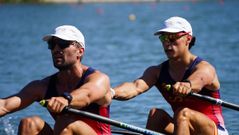 Rodrigo Conde y Caetano Horta, durante la Copa del Mundo de Lucerna de remo.
