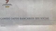 Carta que simula que la correspondencia proviene de la Seguridad Social