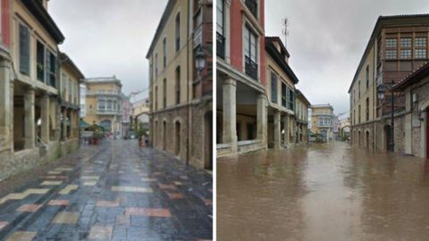 La calle Galiana, en Avil�s, inundada