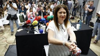 Leire Dez, durante su comparecencia ante los medios el pasado junio.