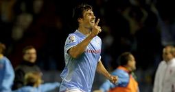 Mario Bermejo celebra en Bala�dos el gol que marc� al Deportivo, uno de los tres que lleva esta temporada.