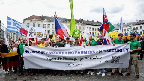 Imagen de la protesta de agricultores ayer en Bruselas