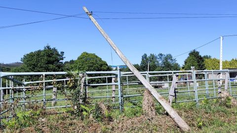 El poste se cay� sobre la manga de manejo de ganado, en el lugar de Vilachave, en Labacengos