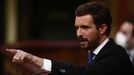 El l�der del PP, Pablo Casado, durante el debate de este mi�rcoles en el Congreso