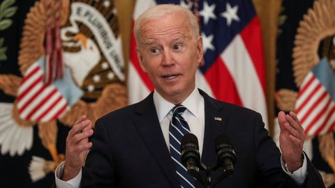 Biden, durante la primera rueda de prensa de su presidencia