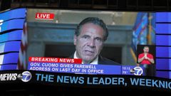 El exgobernador de Nueva York, Andrew Cuomo, en su discurso de despedida tras verse forzado a dimitir por un esc�ndalo de acoso sexual