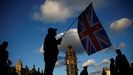 Un manifestante a favor de la permanencia, ante el Parlamento brit�nico