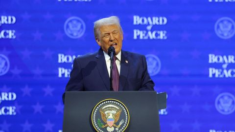 El presidente de Estados Unidos, Donald Trump, durante su intervenci�n este jueves en el Foro Econ�mico Mundial de Davos.