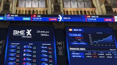 Pantallas de la bolsa de Madrid, en la sesi�n del pasado viernes.