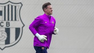 Ter Stegen, durante un entrenamiento del Barcelona de la presente temporada.
