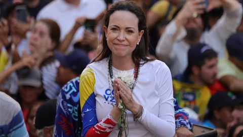 Corina Machado durante una protesta de enero del 2025