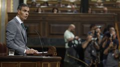 El presidente del Gobierno, Pedro S�nchez, este jueves, en su comparecencia en el Congreso.