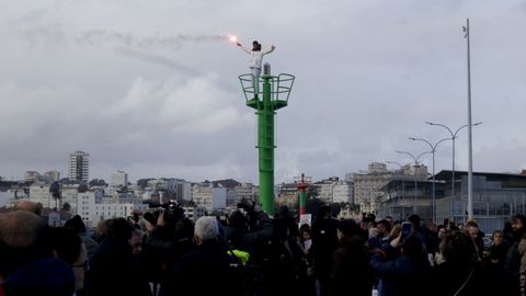 Concentraci�n en pescadores de varios puertos en el muelle coru��s de O Parrote, el 19 de enero del 2026, por los nuevos controles a la pesca de bajura.