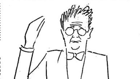 Castelao visto por Maside, no debuxo que acompaaba o texto de Espriu polo 25. cabodano do escritor.