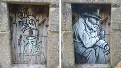 El antes y el despu�s de la puerta con grafiti en el r�o Gafos