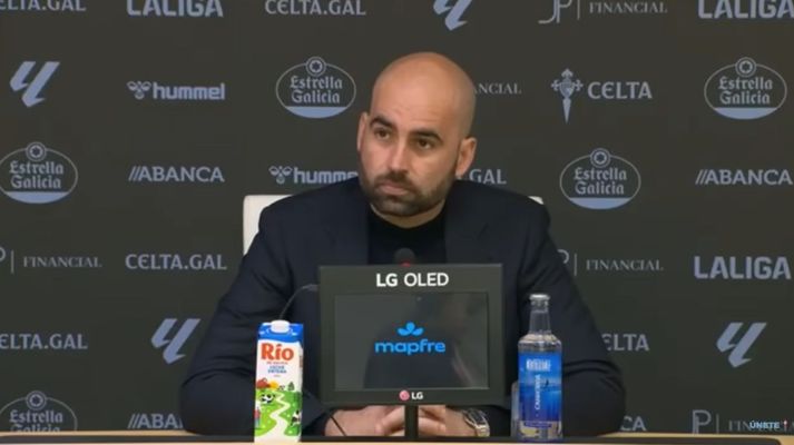 El entrenador del Celta, Claudio Gir�ldez, en la rueda de prensa posterior al partido ante el Oviedo.