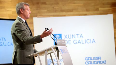 O presidente da Xunta, Alfonso Rueda, na rolda de prensa posterior ao Consello da Xunta.