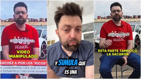 En el centro de la imagen el vídeo en el que Dominic Benaiges ha denunciado la manipulación de Antena 3. A derecha e izquierda capturas del vídeo emitido por «Espejo Público»