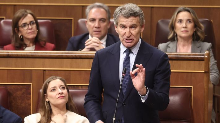Alberto N&uacute;&ntilde;ez Feijoo, durante la sesi&oacute;n del control al Goberno, ayer en el Congreso.