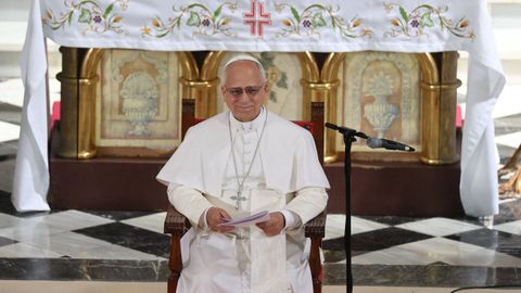 Le�n XIV durante el acto celebrado en la iglesia de San Agust�n.