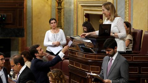El nuevo presidente del Partido Popular Pablo Casado, votando, durante el pleno 