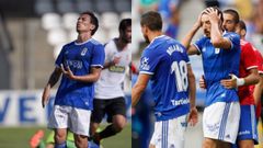 Steven y Toch� se lamentan en un partido del Vetusta y del Real Oviedo, respectivamente