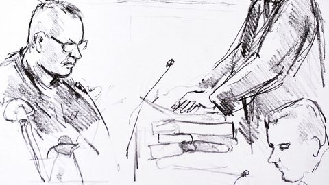 Dibujo de la vista contra Peter Madsen por el asesinato de la periodista Kim Wall