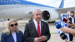 El primer ministro de Israel, Benjamin Netanyahu, momentos antes de viajar a Washington.