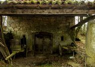 Viejos carros y arcas para las uvas en la bodega de Orsindo. 