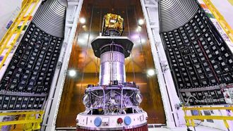 Interior del cohete PSLV C-62, lanzado desde la isla de Sriharikota.