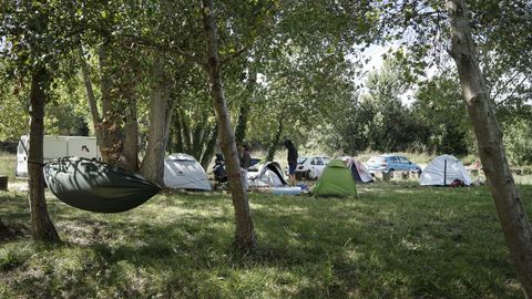 Acampado de los temporeros que acuden a la vendimia a Valdeorras, en la zona de O Aguill�n