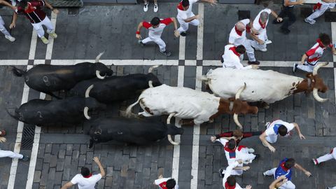 Los mozos son perseguidos por los toros de la ganader�a de Jandilla