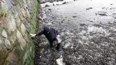 Imagen de archivo de un mariscador mostrando la dificultad de caminar por los lodos de la r�a de O Burgo