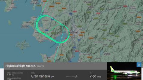 Recorrido que hizo el avi�n de Binter sobre las R�as Baixas