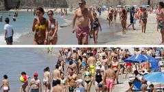 En la parte superior, imagen de Silgar este fin de semana, y en la inferior, la primera semana de julio del 2019