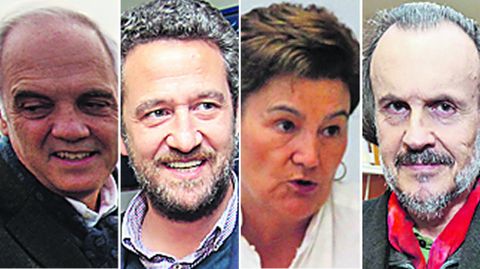 De izquierda a derecha: Joaquín García Díez, del PP; Jaime de Olano Vera, del PP; Margarita Pérez Herráiz, del PSOE; y Miguel Anxo Fernán Vello, de En MArea (Anova). Solo el último de los cuatro entraría nuevo .