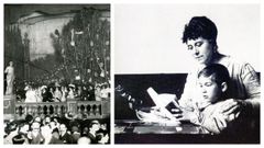 Teatro Principal. En el coliseo coru��s se celebr� en 1908 una funci�n a favor de las familias de los n�ufragos de un pesquero. El acto solidario, en el que colabor� Pardo Baz�n (sexta por la derecha tras la balaustrada, con vestido a rayas), fue organizado por Mar�a Barbeito (d�cima por la derecha). A la derecha, Mar�a Barbeito, con su hijo Juan Mar�a.