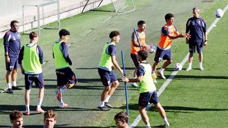 Futbolistas del Celta, en un entrenamiento en la Cidade Deportiva Afouteza.