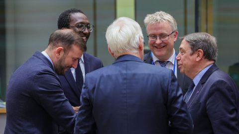 A la izquierda, el eurocomisario Virginijus Sinkevicius, y a la derecha el ministro espaol Luis Planas, este domingo en Bruselas