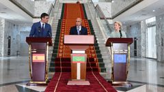 El presidente del Gobierno, Pedro Snchez; el de Mauritania, Mohamed Ould Ghazouani; y la de la Comisin Europea, Ursula von der Leyen 