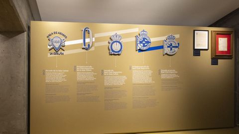 Varios de los escudos que luci� el Deportivo a lo largo de su historia.