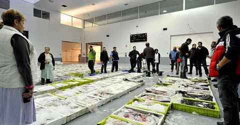En la fotograf�a, vista de una subasta de pescados en la nueva lonja de la cofrad�a de Cedeira. 