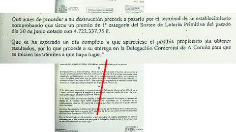 El escrito. La Abogaca General del Estado realiz un informe para esclarecer a quin pertenece el boleto premiado que encontr el lotero de la plaza de San Agustn.